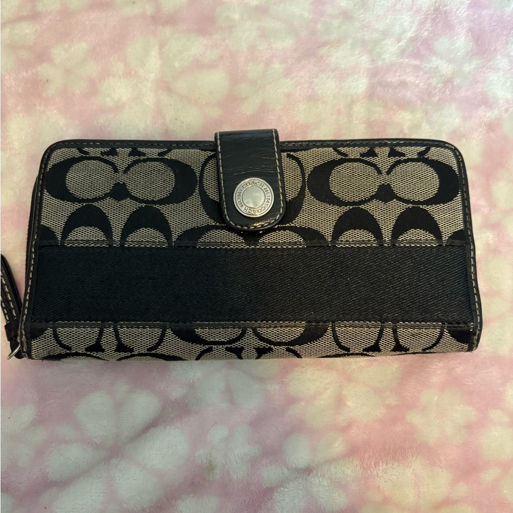 Coach Black and Tan Signature Wallet